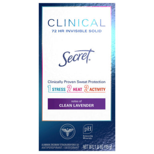 Secret Deodorant Solid 2.6oz Clean Lavender Antiperspirant