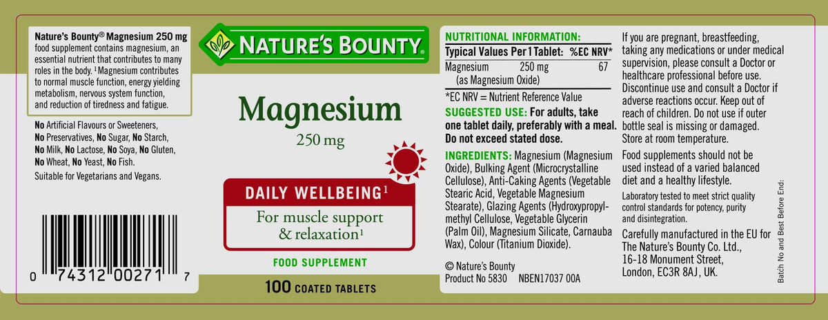 NT MAGNESIUM TB 250MG 100 CPLT