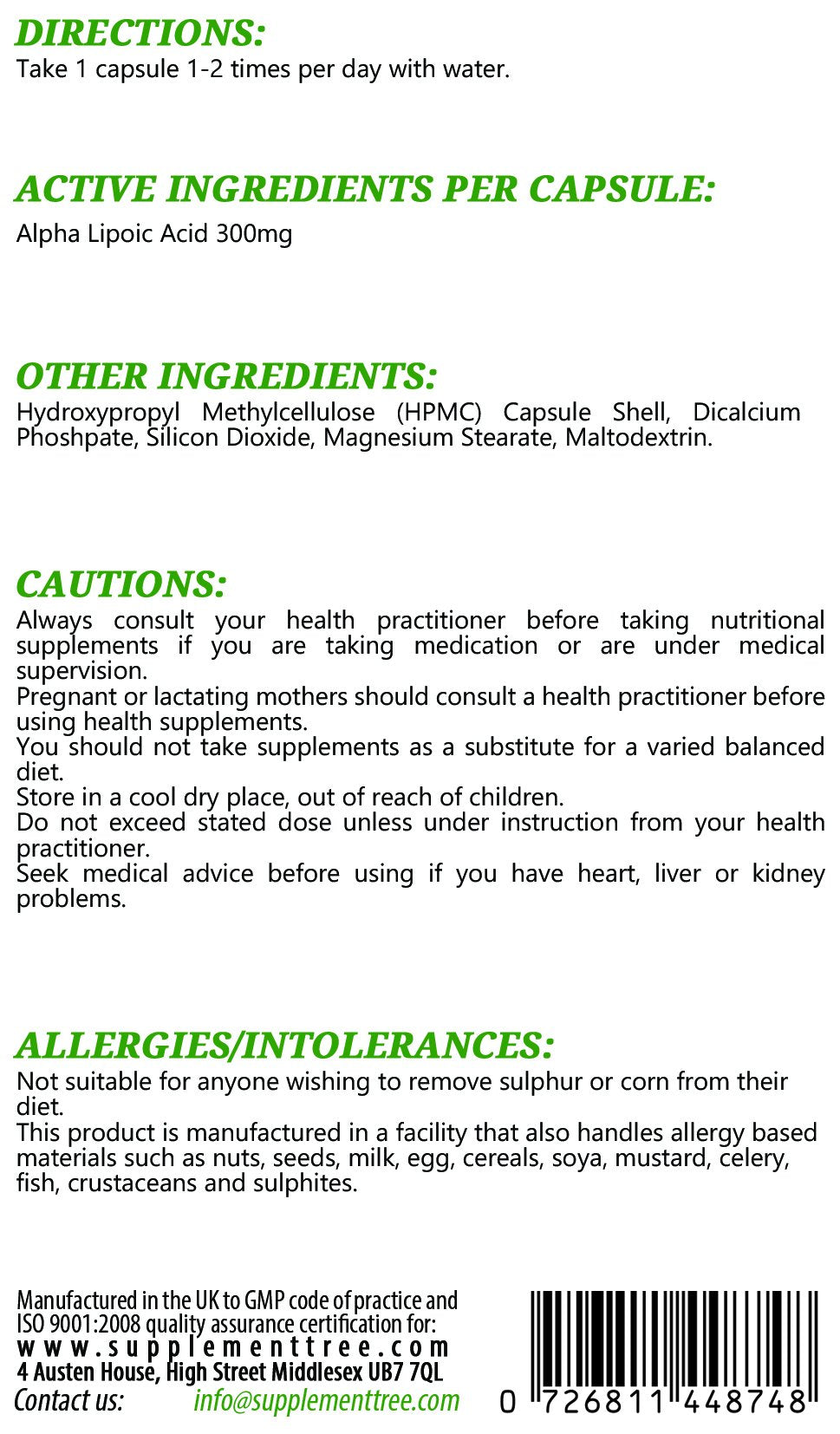 ALPHA-LIPOIC ACID TB 300MG 60 PF