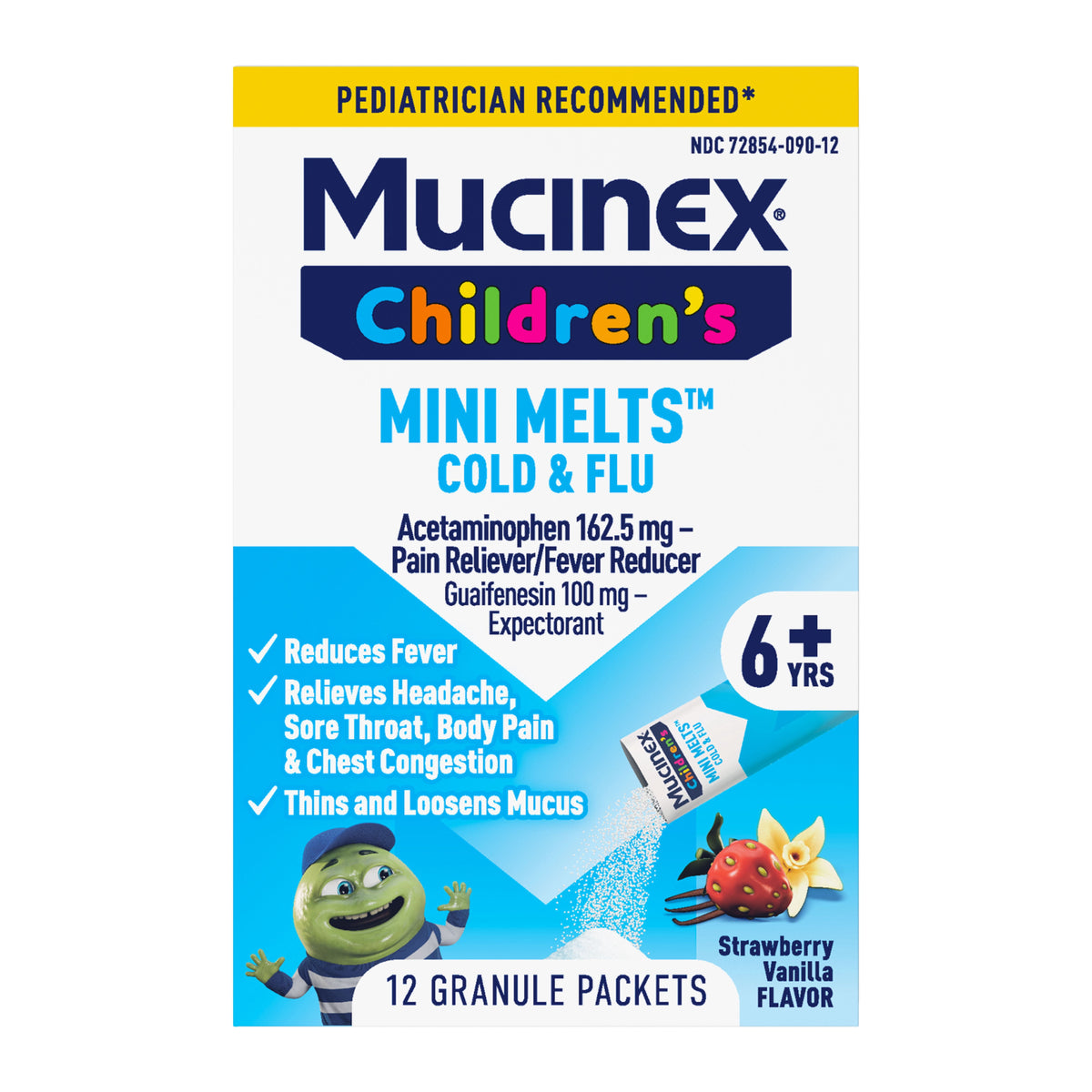 MUCINEX CHILD MINI MELTS CLD&FL PKT 12CT