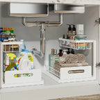 Home Household 2 Tier Sliding Under Sink Organizer Rustproof Metal Cabinet Storage for Kitchen Bathroom Cleaning Supplies