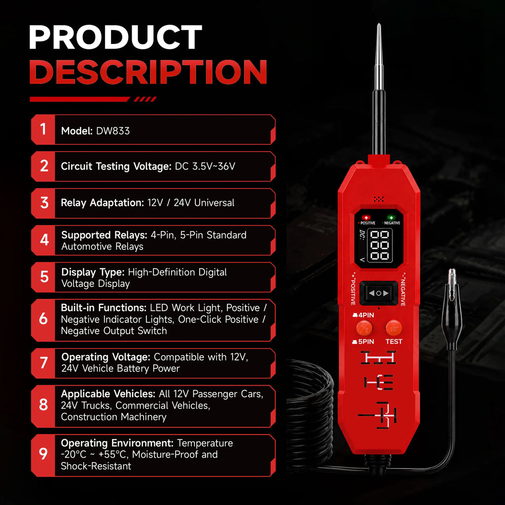New Arrival! DW833 2 IN 1 Automotive Circuit Tester And Car Relay Tester