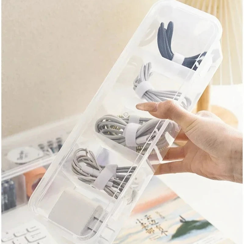 Transparent Data Cable Organizer Case Classification Dustproof Card Organizer with Lid Clutter Collection Box for Office Home