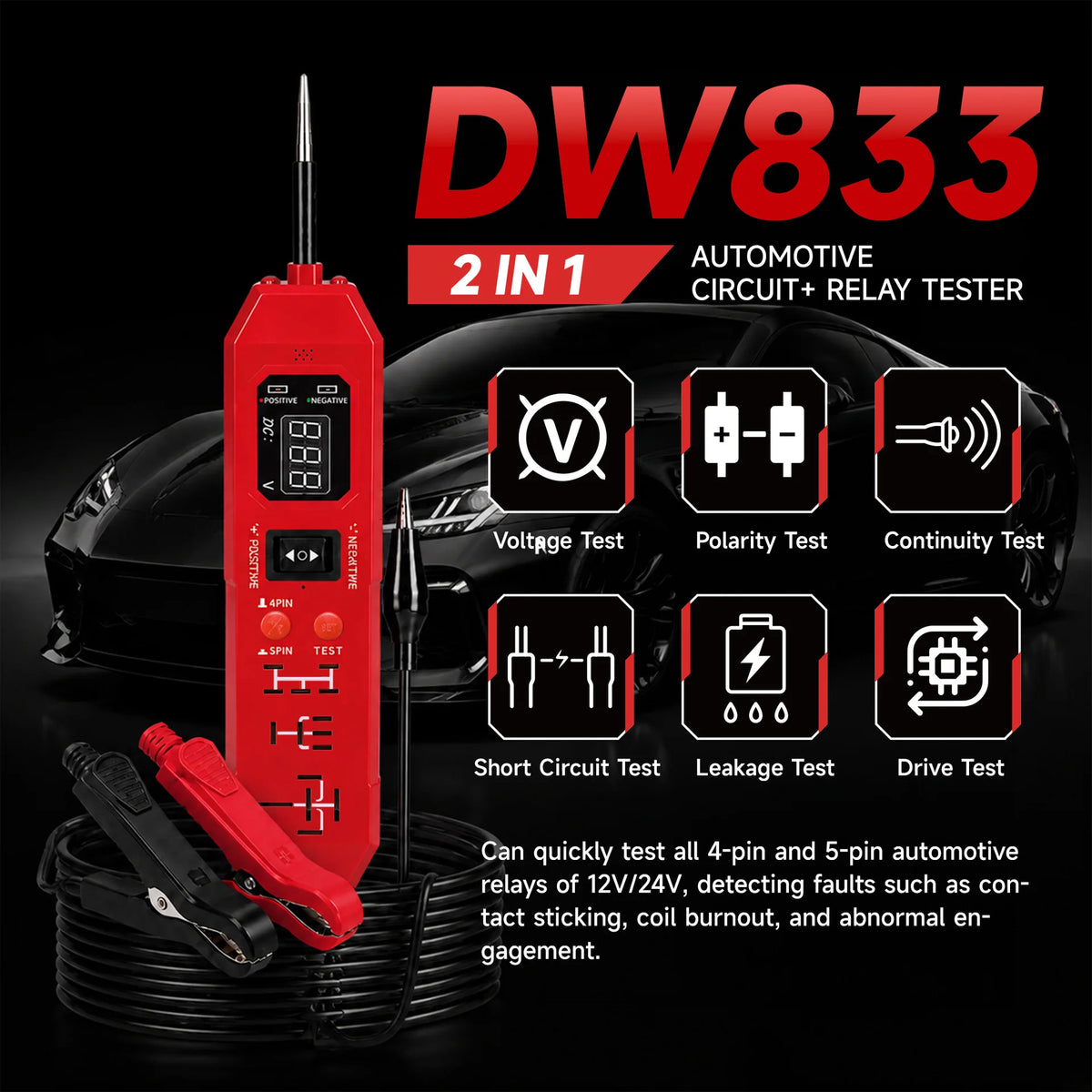 New Arrival! DW833 2 IN 1 Automotive Circuit Tester And Car Relay Tester