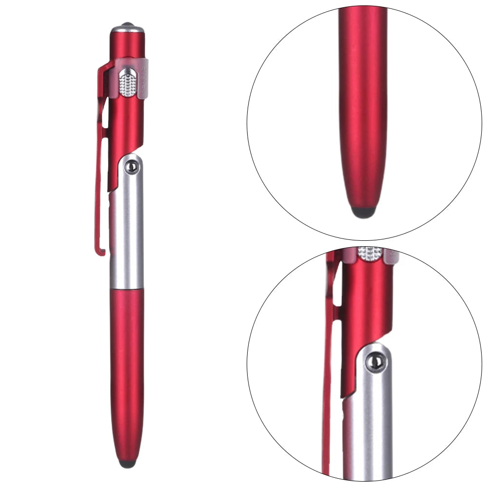4 In 1 Multifunction Ballpoint Pen with LED Light Folding Phone Holder Multi-Function Touch Pen Black Ink Pen for Office Workers