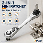 XMAO Compact Ratchet Wrench, 1/4 Inch Square Drive and Hex Bit Holder, 72 Tooth CR-V Dual Head Tool for Small Fastener Repair