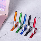 4 In 1 Multifunction Ballpoint Pen with LED Light Folding Phone Holder Multi-Function Touch Pen Black Ink Pen for Office Workers