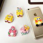 Potdemiel Cartoon SpongeBob Phone Holder Universal 3M Self-adhesive Scalable Folding Bracket Stretch Grip Phone Finger Stand