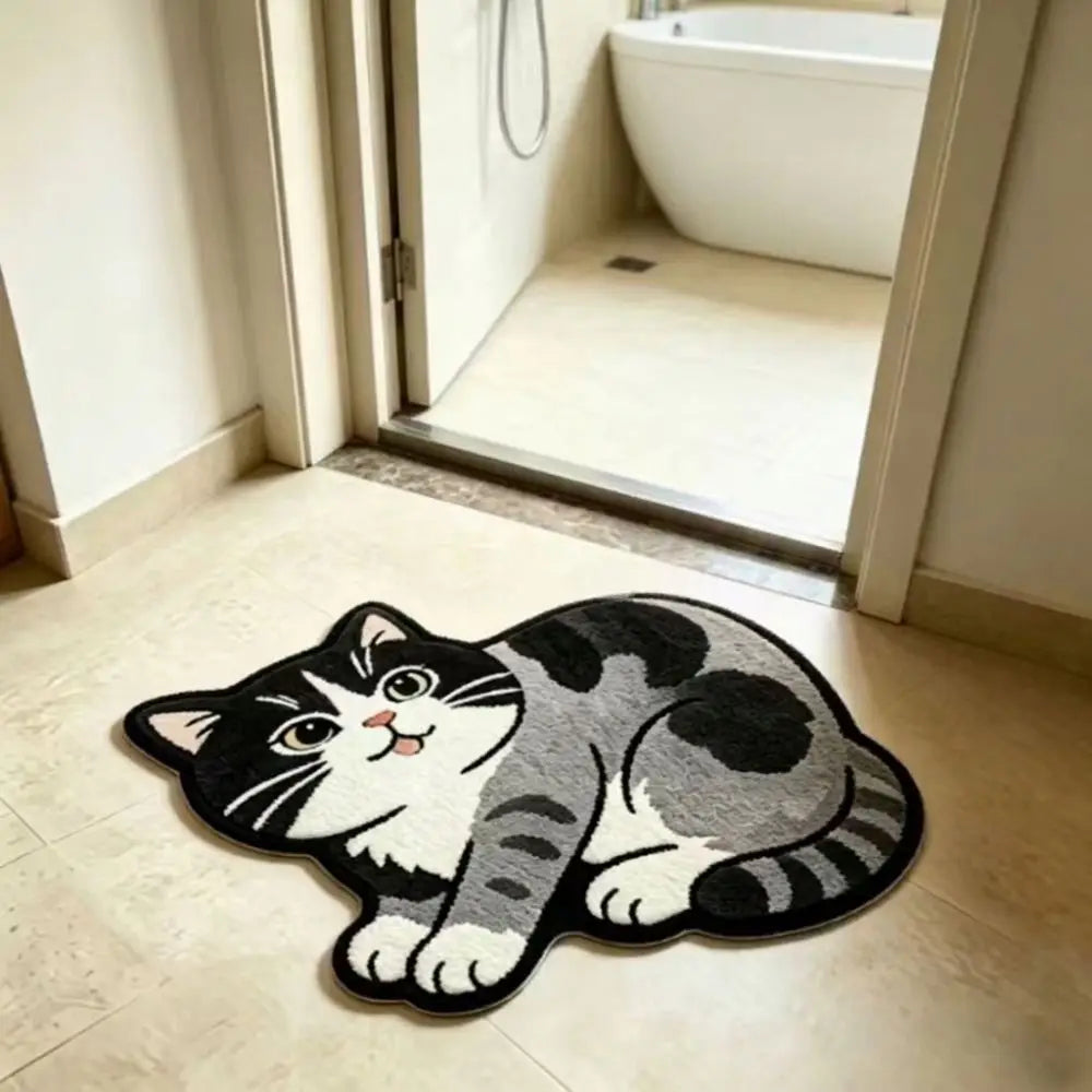 Cute 2D Cat-Shaped Area Rug Non-Slip Anti-fouling Home Decor Carpet Easy to Clean Cartoon Carpet Living Rooms