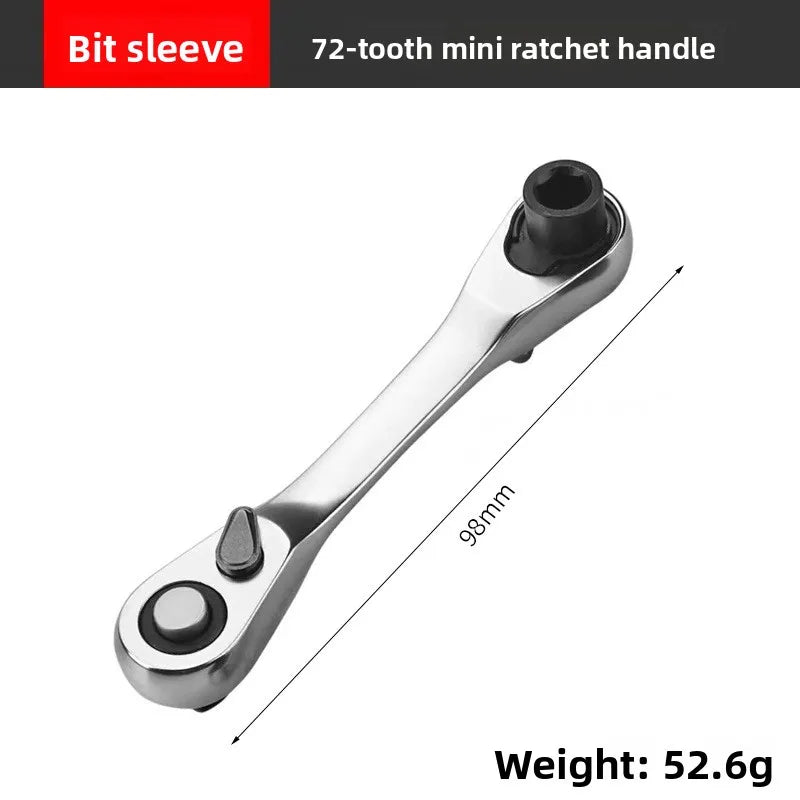 XMAO Compact Ratchet Wrench, 1/4 Inch Square Drive and Hex Bit Holder, 72 Tooth CR-V Dual Head Tool for Small Fastener Repair