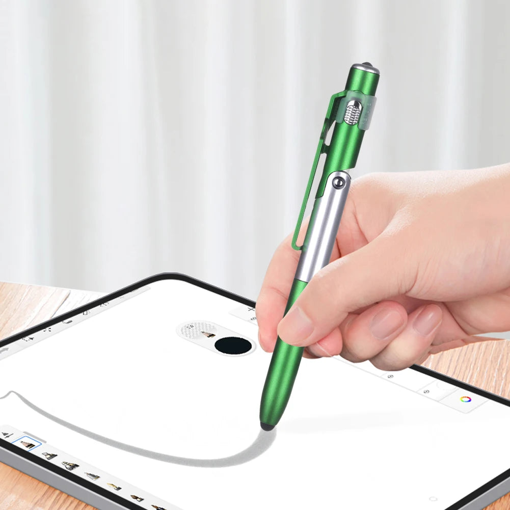 4 In 1 Multifunction Ballpoint Pen with LED Light Folding Phone Holder Multi-Function Touch Pen Black Ink Pen for Office Workers