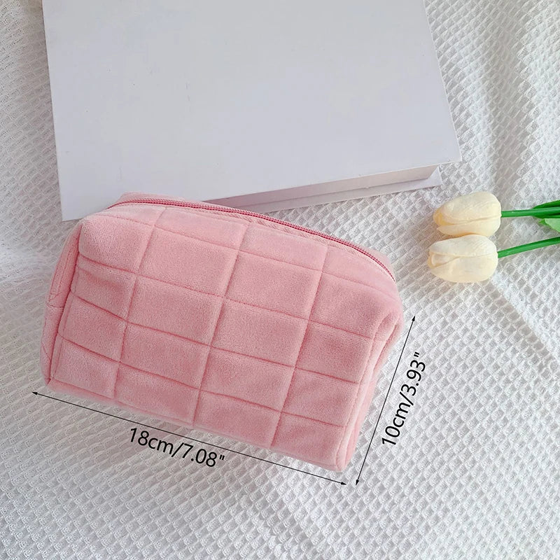 1X Cute Fur Makeup Bag For Women Zipper Large Solid Color Cosmetic Bag Travel Make Up Toiletry Bag Washing Pouch Plush Pen Pouch