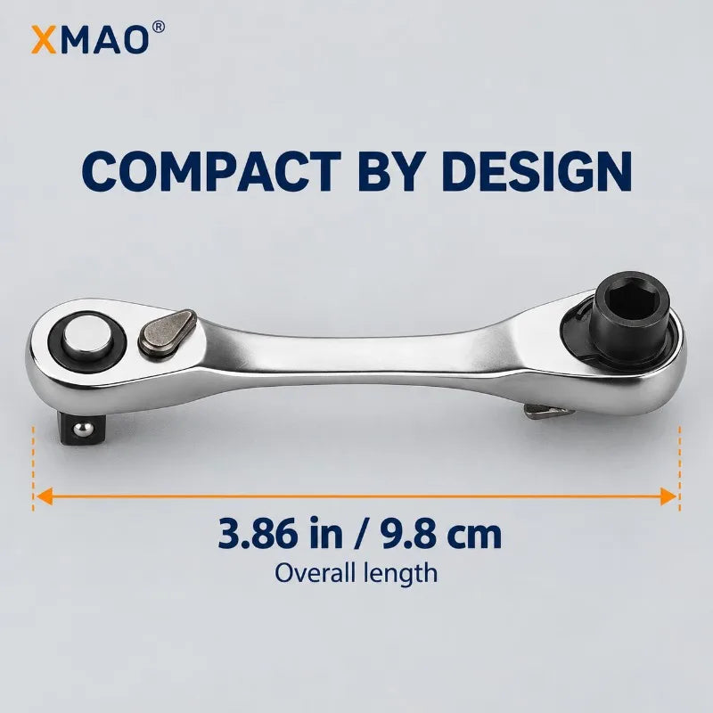XMAO Compact Ratchet Wrench, 1/4 Inch Square Drive and Hex Bit Holder, 72 Tooth CR-V Dual Head Tool for Small Fastener Repair
