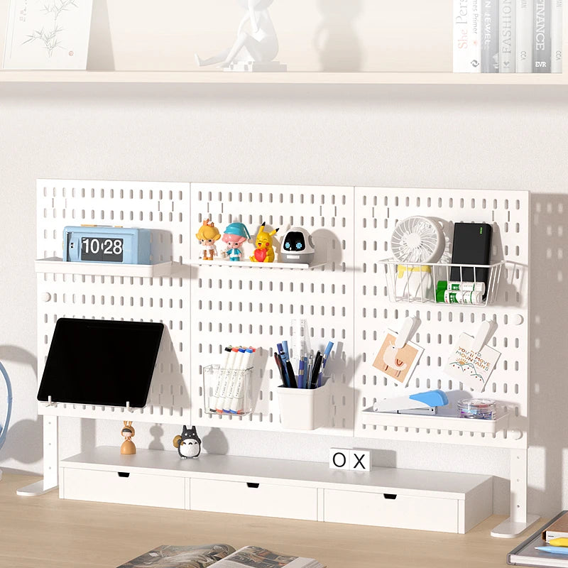Home & Office Desktop Pegboard: Height-Adjustable Standing Storage Rack for Supplies, Also for Decorative Figurine Display
