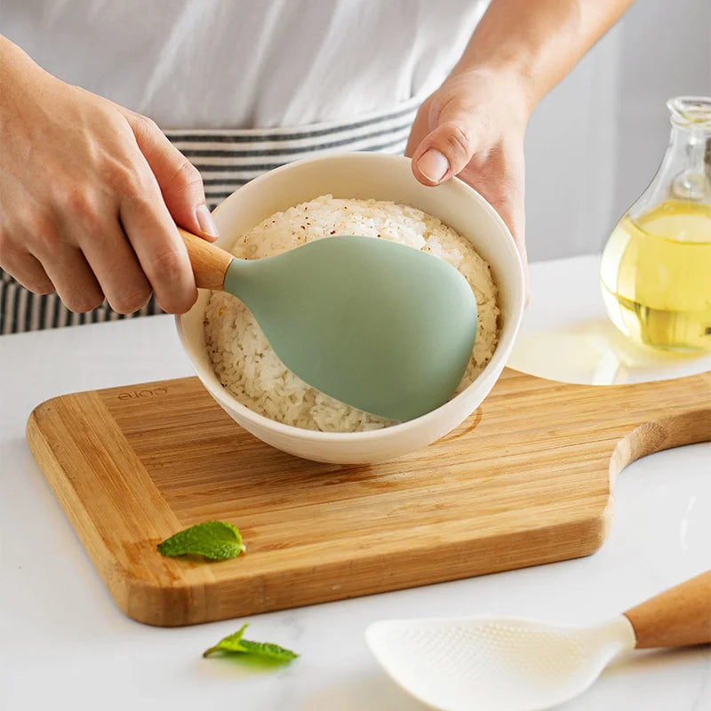 1Pcs Silicone Non-Stick Cooking High-Temperature-Resistant Spoon Anti-Scalding Pot Rice Durable Kitchen Gadgets Rice Spoon