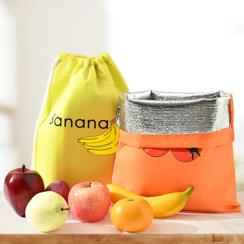 1pc Fruit Vegetables Storage Bag Drawstring Bag for Refrigerator Freshness Travel Storage Insulated Aluminum Film Bag