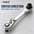 XMAO Compact Ratchet Wrench, 1/4 Inch Square Drive and Hex Bit Holder, 72 Tooth CR-V Dual Head Tool for Small Fastener Repair