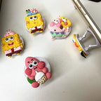 Potdemiel Cartoon SpongeBob Phone Holder Universal 3M Self-adhesive Scalable Folding Bracket Stretch Grip Phone Finger Stand