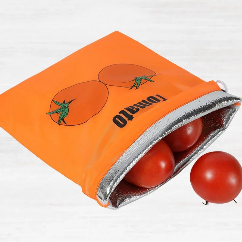 1pc Fruit Vegetables Storage Bag Drawstring Bag for Refrigerator Freshness Travel Storage Insulated Aluminum Film Bag