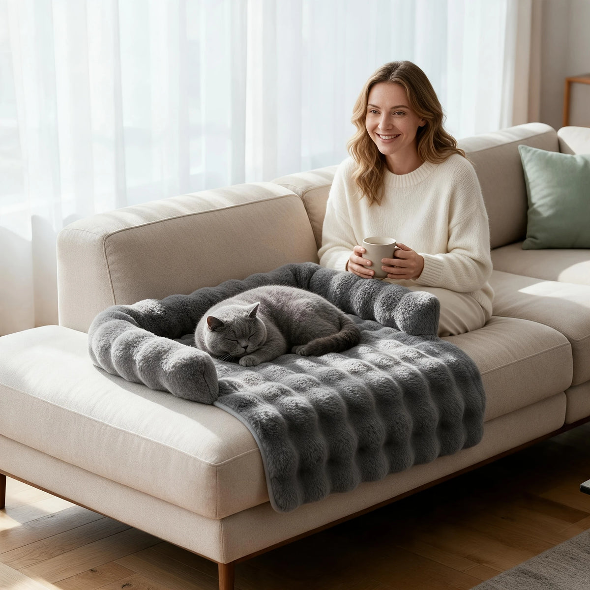 ‌Winter Fluffy Cloud Pet Sofa Cat Bed Dog Couch Cover Anti Slip Warm Pet Mat for Small Medium Large Dogs Cats Indoor Furniture