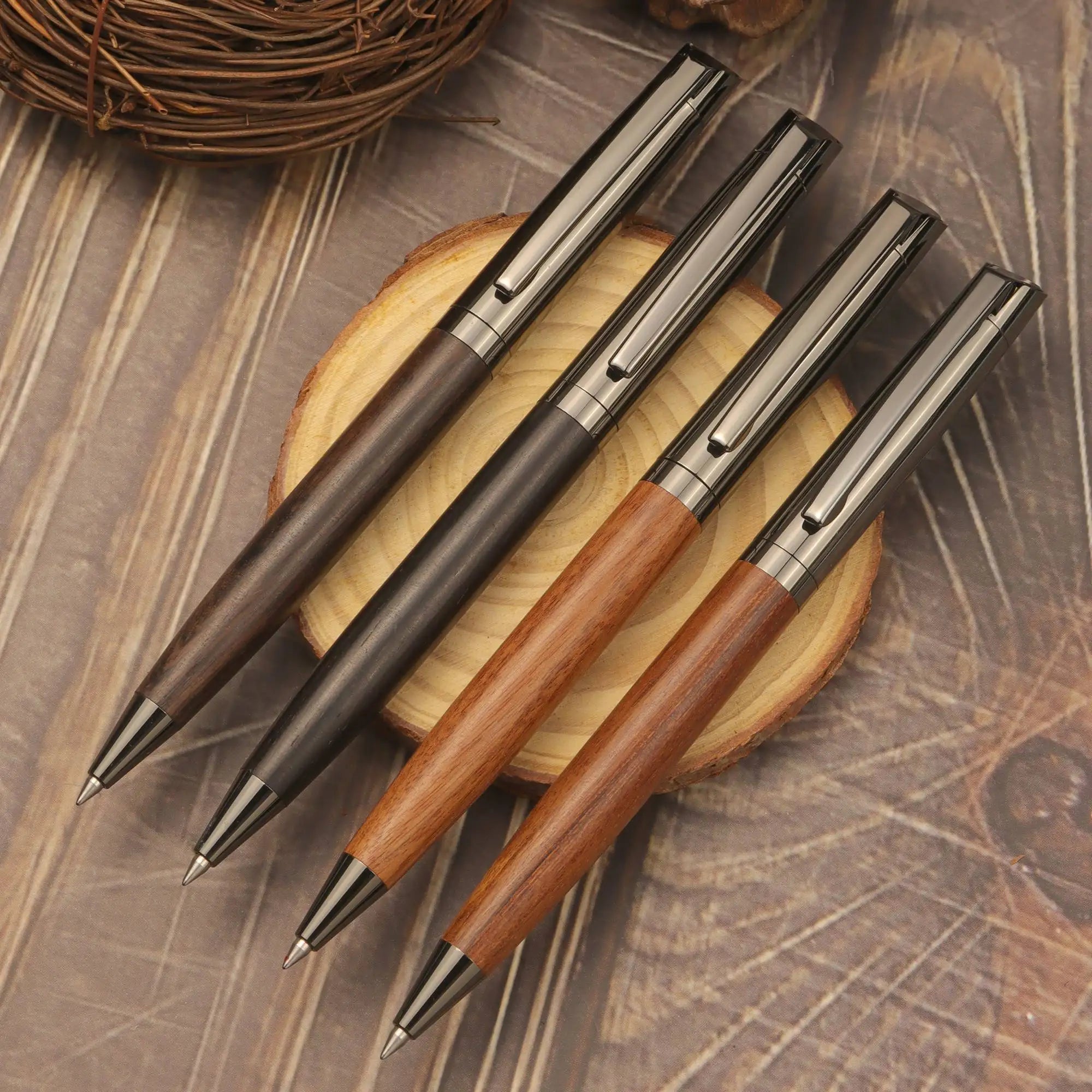 1 Set Premium Metal Ballpoint Pen with Wood Barrel for Smooth Writing Experience and High-End Design-Black Ink-Office-With Case