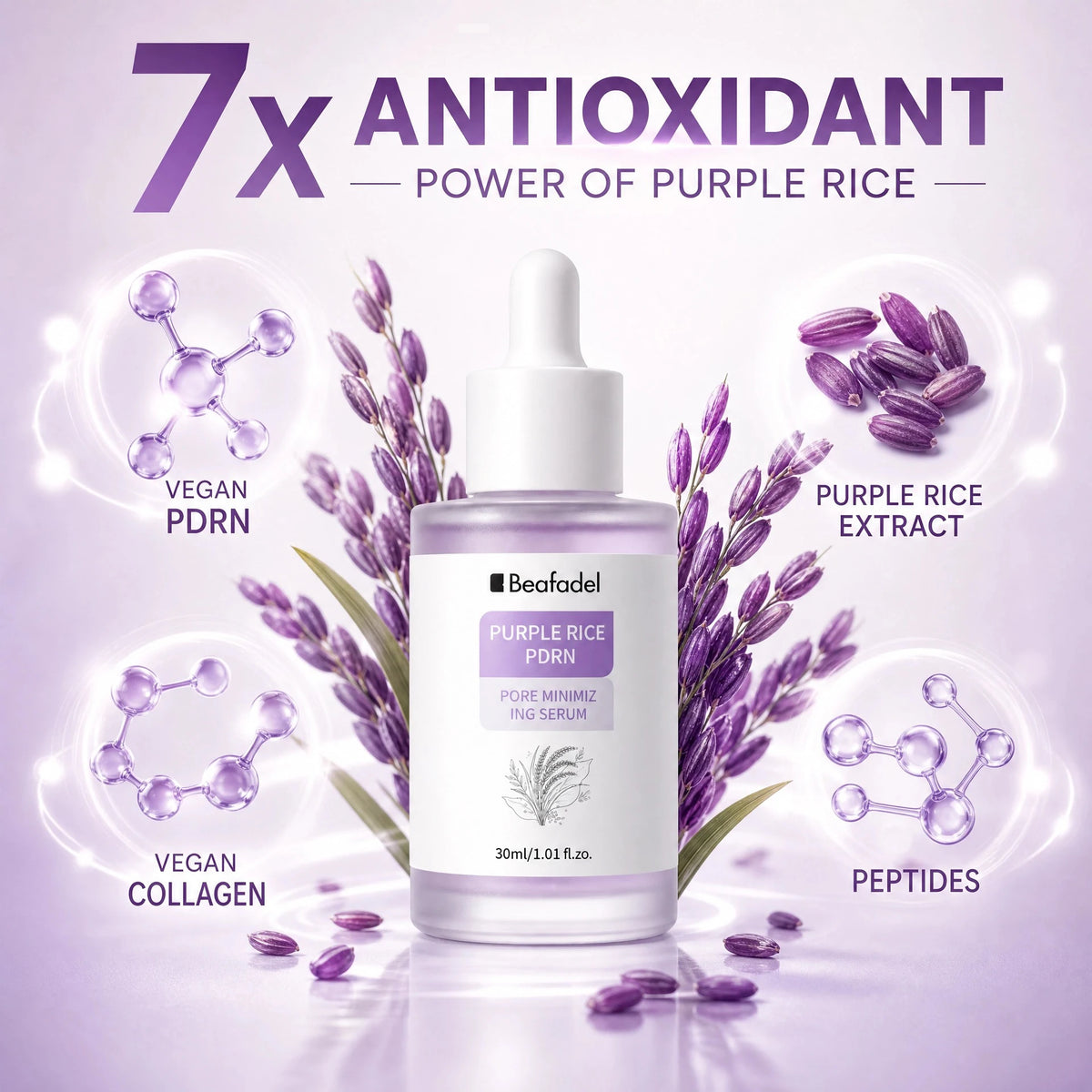 Purple Rice PDRN Serum Vegan Collagen Peptides for Pore Refining Skin Elasticity Niacinamide Glass Skin