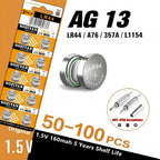 NEW 50-100pcs LR44 AG13 160mAh Button Cell Battery 1.5V 357 SR44 LR1154 Button Batteries For Watch Calculator Toy Remote Coin Cell