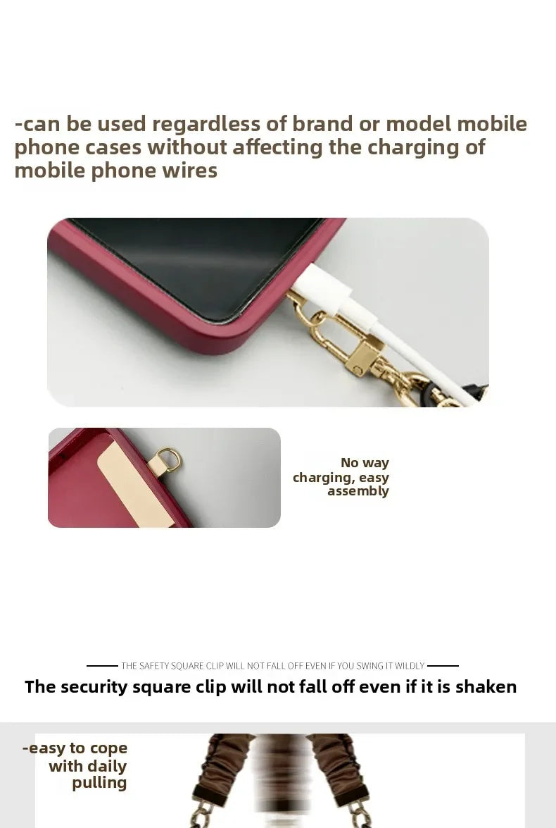 Fashion Women Phone Lanyard High‑Texture Decor Phone Chain Portable Anti‑Lost Mobile Strap for iPhone Smartphone
